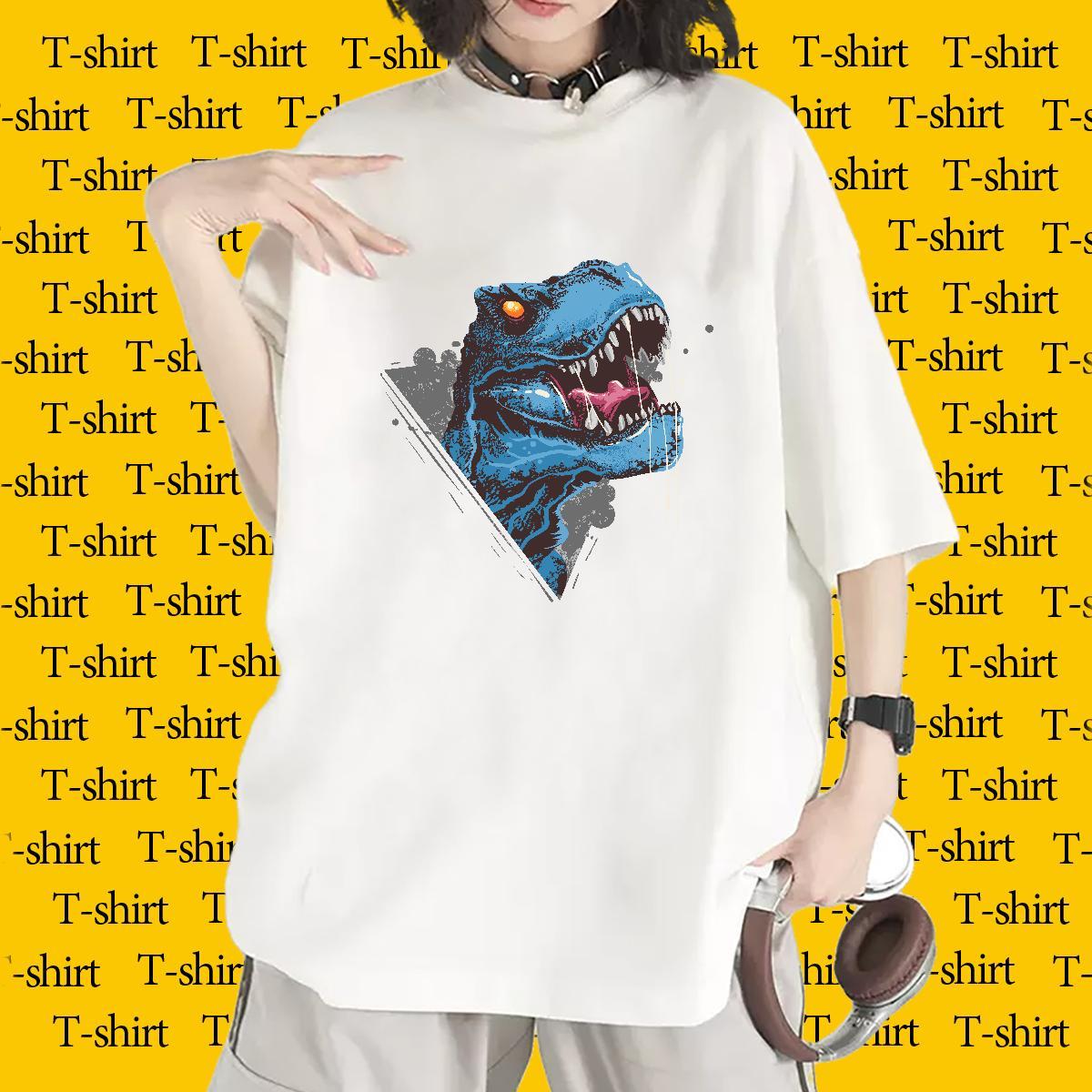 Comfortable T Shirts Women Crew Neck Womens Tshirts Cartoon Floral Printing dinosaur Casual Sport 230g Cotton Fashion Clothes Shirt