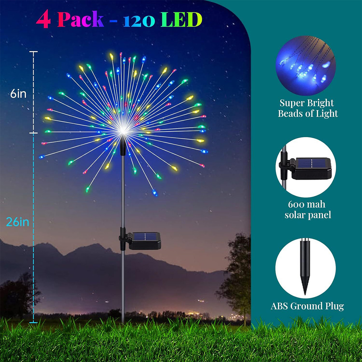 LED solar powered ground mounted fireworks lights, dandelion light string, outdoor festival courtyard garden decoration, lawn lights,constant bright s