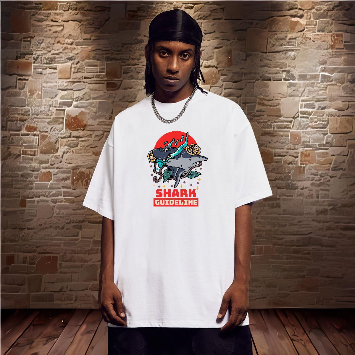 Wholesale Mens T Shirts 230g Pure Cotton shark Spring Summer Top Tees Short Sleeve Soft Designer Men Tshirts DIY Printed