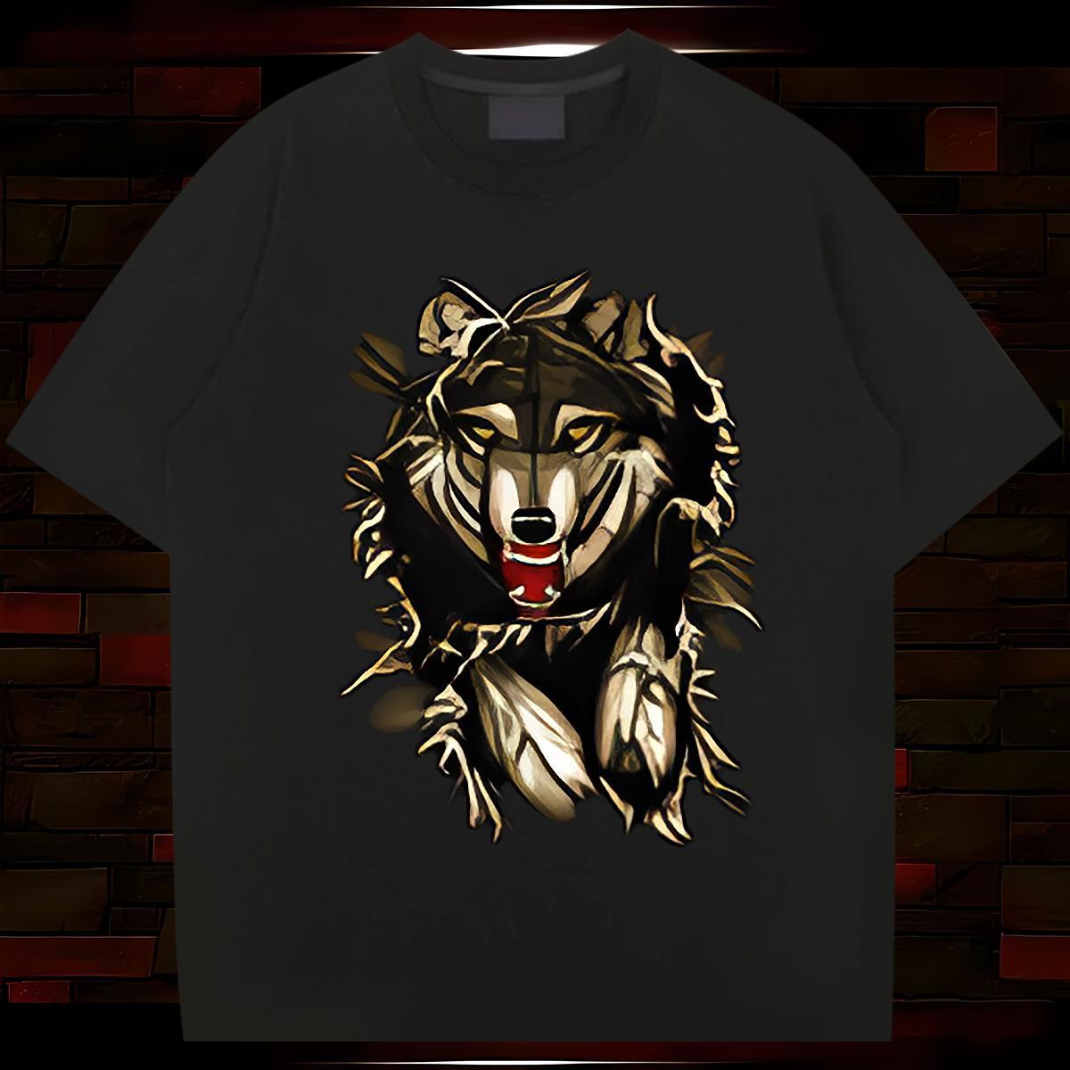 Men T Shirts 230g Pure Cotton wolf Summer Casual Crew Neck Breathable DIY Printed Men Tshirts 2024 Designer Cool Clothes