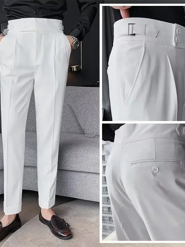 Highwaisted Slimfit Vintage Solid Color Straightleg Trousers For Men Autumn Business Casual Long Pants 240806