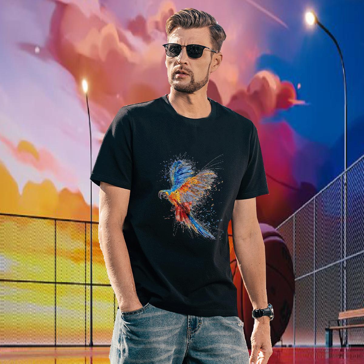 Fashion New Men T Shirts 230g Pure Cotton parrot Casual Beach Clothings Breathable Short Sleeve Loose Men Tees DIY