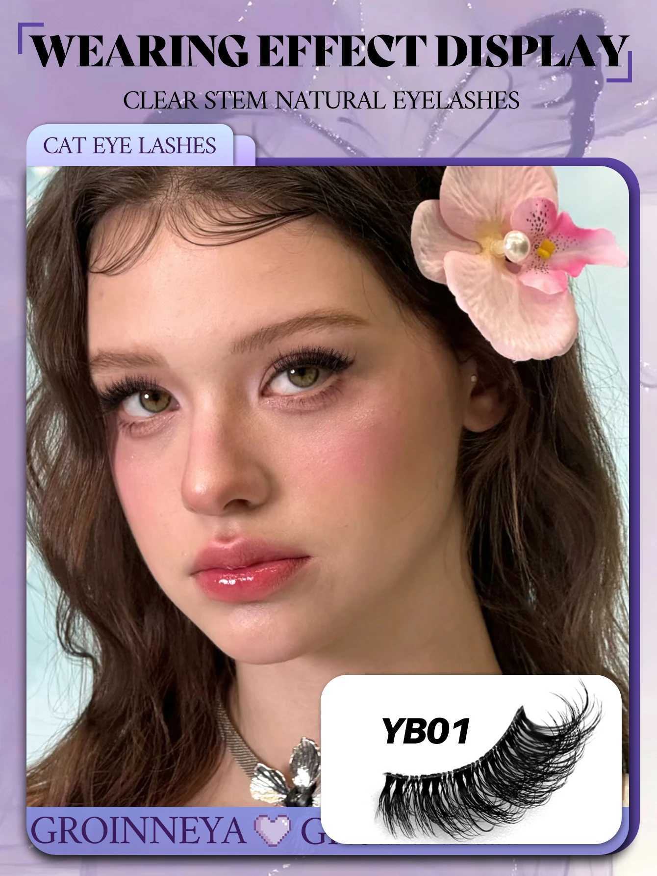 Groinneya Half Eey Eyelash 6 pairs of artificial mink eyelashes cat eye fluffy Wispy transparent dry reusable false eyelash makeup tool W240803