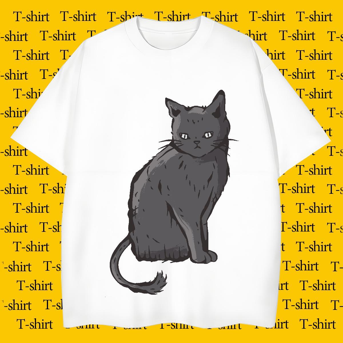 Fashion Casual Man T Shirts 230g 100% Cotton cat High Street Hip Hop Tops Tees Breathable Crew Neck Unisex Couples T Shirts Custom Big Size