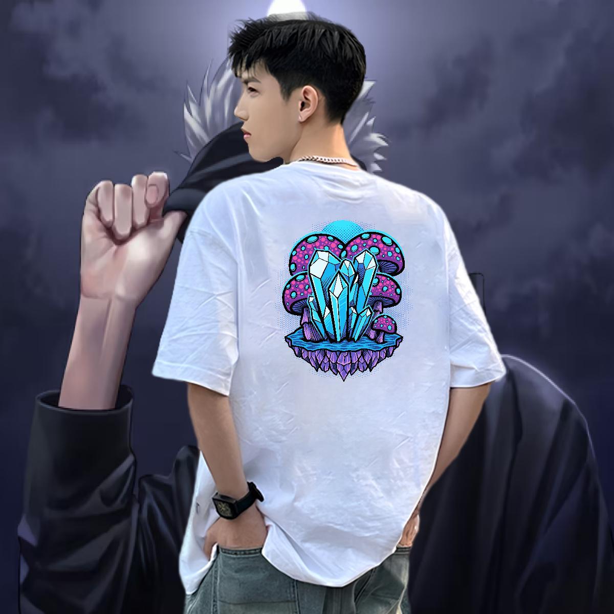 New Designer Mens T Shirts 230g 100% Cotton mushroom Home Outdoor Tops Breathable Soft Loose Fit Tshirts Black White