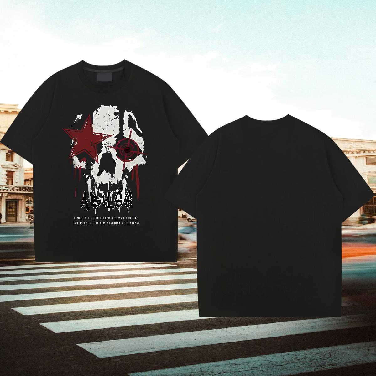 Stylist Mens T Shirts 230g Pure Cotton halloween High Street Hip Hop Tops Tees O Neck Short Sleeves TOP Quality Couples T Shirts Skull