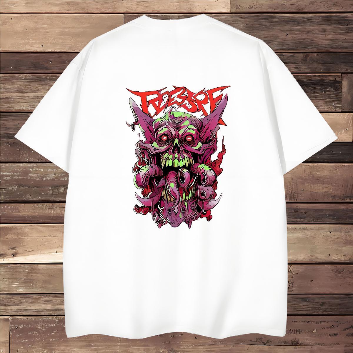 T-Shirts 230g Cotton Skull Sports Casual Breathable Soft Plus Size Cartoon Tshirts Fashion New Loose Fit Clothes