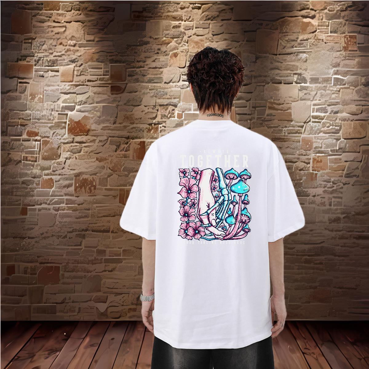 Designer T-Shirts 230g Pure Cotton mushroom Home Outdoor Tops Tees Crew Neck Breathable Brand Tshirts Cartoon Print