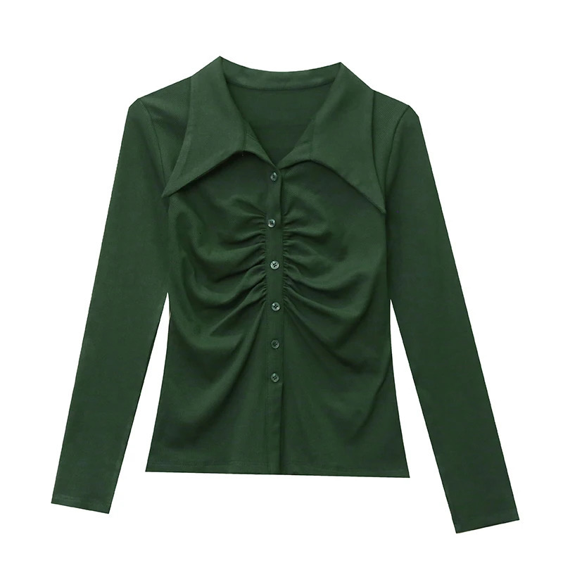 Fall Winter European Clothes T-Shirt Chic Sexy Draped High Quality Button Blouse Women Tops Long Sleeve Tees 311044 240806