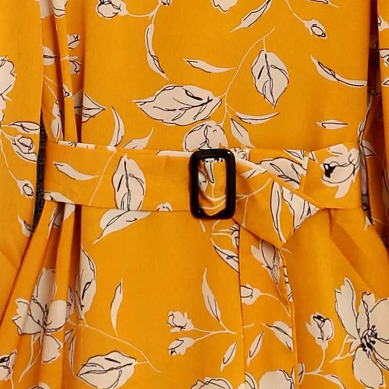 5-12Y Girl Spring and Autumn Style Long Sleeve Dress Plant Printed Round Neck Princess Dress Party DressW240720