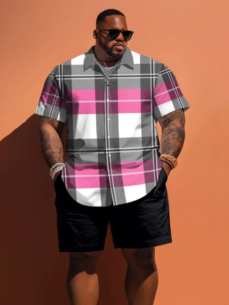 L-9XL short sleeved shirt set plus size mens summer leisure vacation retro pattern print two-piece set ZOOY240806