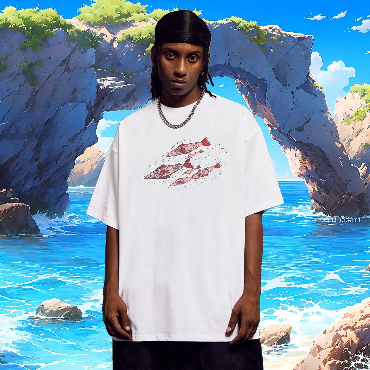 T Shirt For Man 100% Cotton 230g fish Street O Neck Short Sleeves Plus Size Cartoon Men Clothes T-Shirt Classic High Quality Tops Tees