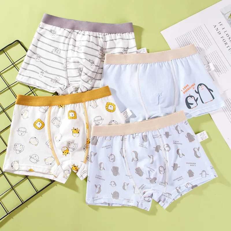 4 pieces/batch of boys boxing underwear childrens cotton underwear baby underwear teenagers cartoon printing soft childrens underwear 2-14T 2023 newW2