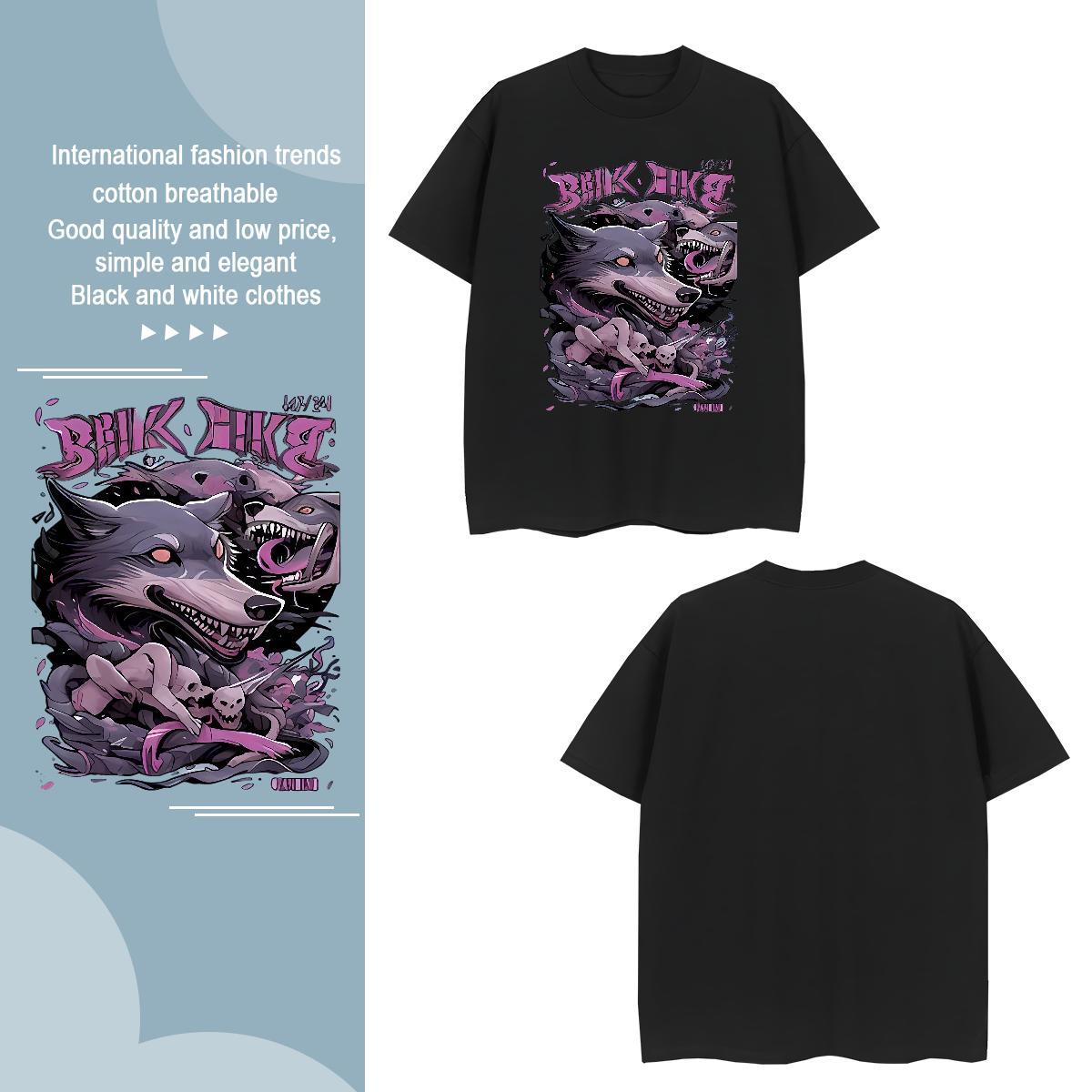 T Shirt For Man 230g Pure Cotton wolf High Street Hip Hop Breathable Crew Neck Custom Printing Men Tops Tees Brand TOP Quality Top Tees