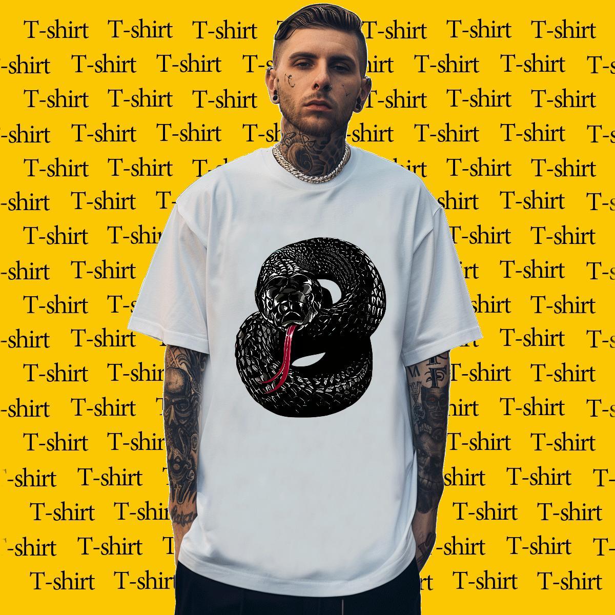 Soft Couples T Shirts 230g Pure Cotton snake T Shirts Men Daily Outfit Crew Neck Breathable Black White Brand Tee Shirt