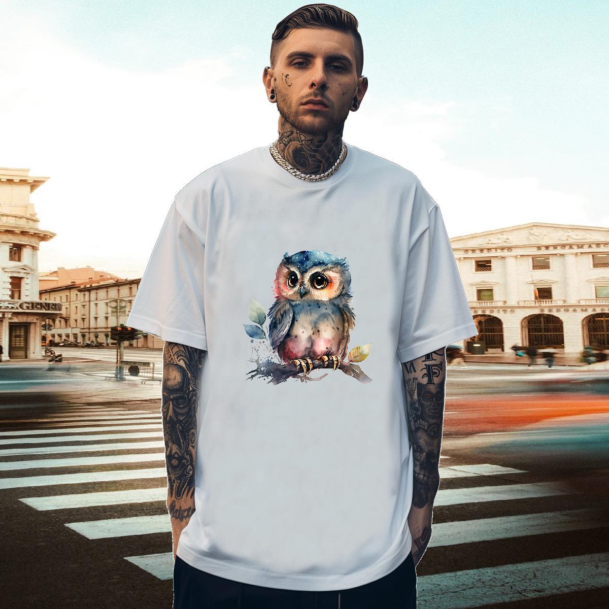 2024 Designer T-Shirts for Men 230g Cotton Owl Street wear Hip Hop Tshirts Breathable Soft Loose Tshirt for Man Woman DIY