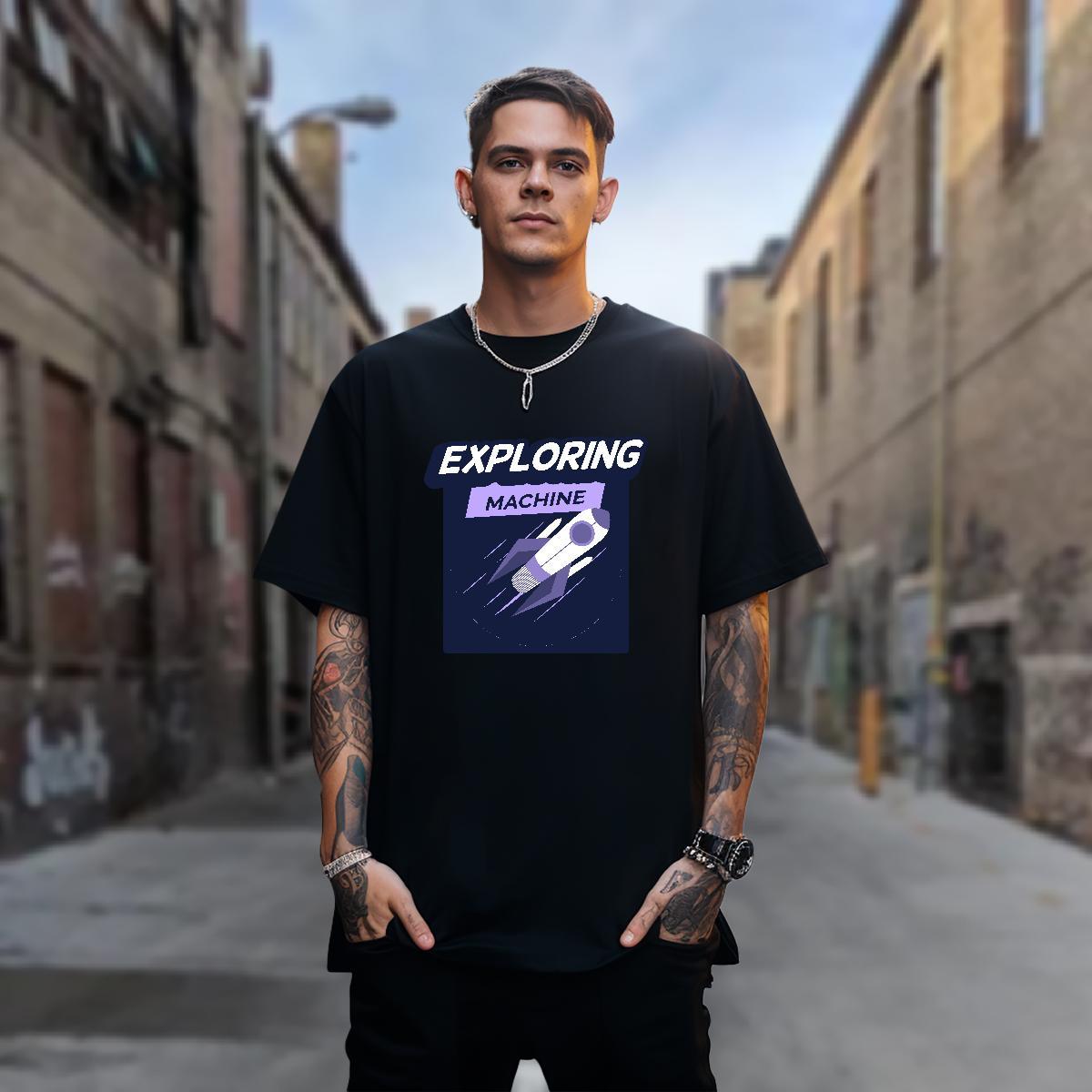 T Shirts Men 230g Cotton planet High Street Hip Hop Crew Neck Skull Men Tshirts Customized Brand Tops Shirt