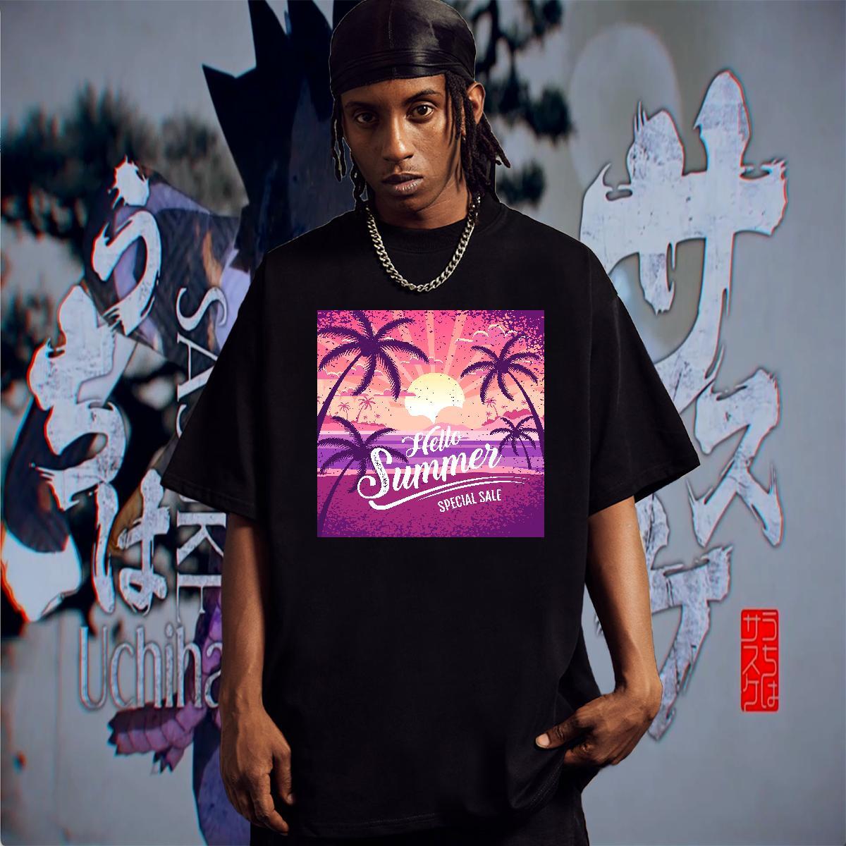 Designer Mens Tshirts 230g Pure Cotton Beach pink sky DIY Breathable Crew Neck Fashion Designer Mens T Shirts Tops Shirt