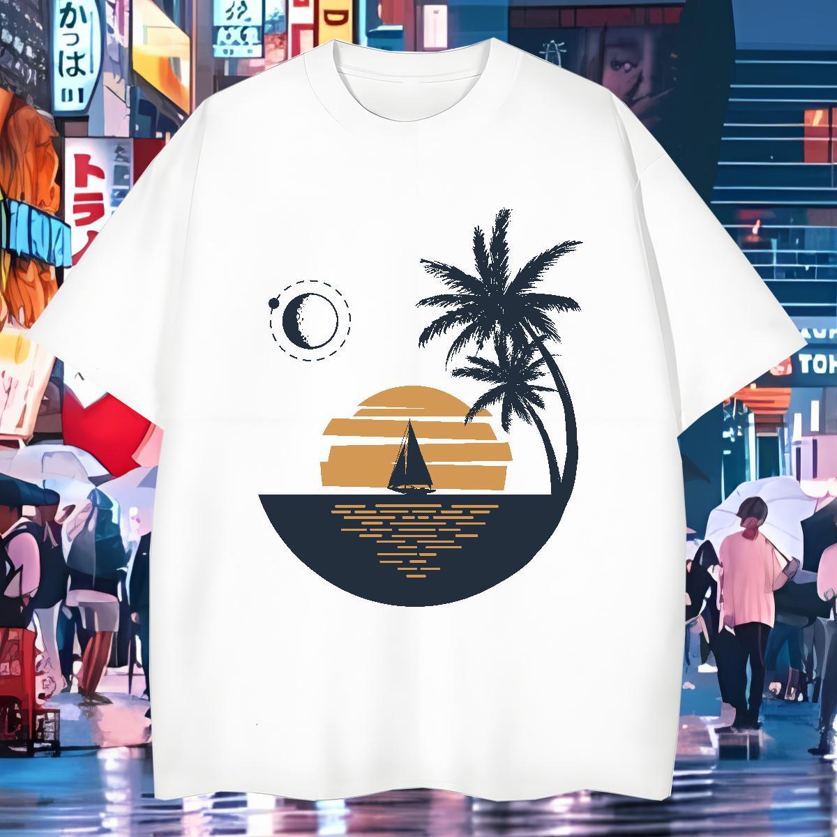 DIY T Shirts Men 230g Pure Cotton tree High Street Hip Hop Polos Breathable Soft Free Shipping Men Clothes T-Shirt Anime