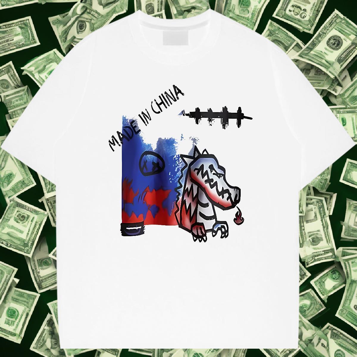 T-Shirts for Men 230g 100% Cotton dinosaur Street Wear Crew Neck Plus Size Cartoon Tshirts New Arrival Brand Tops Tees