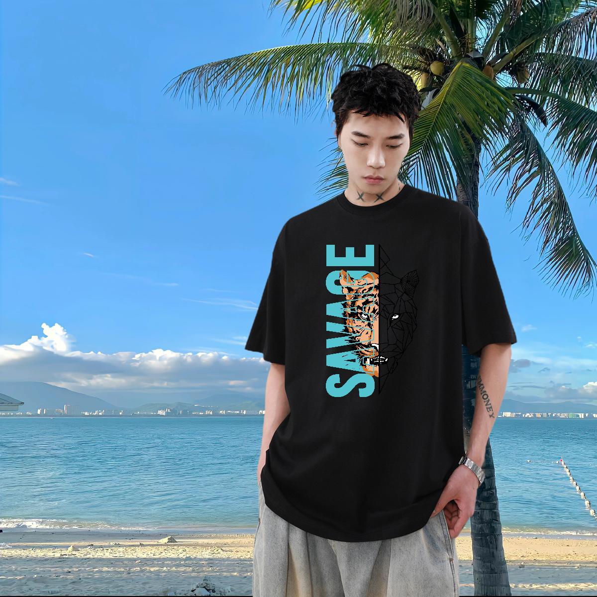 2024 T-Shirts 230g 100% Cotton tiger Street wear Hip Hop Wear Pure Cotton Soft Tshirts DIY Anime