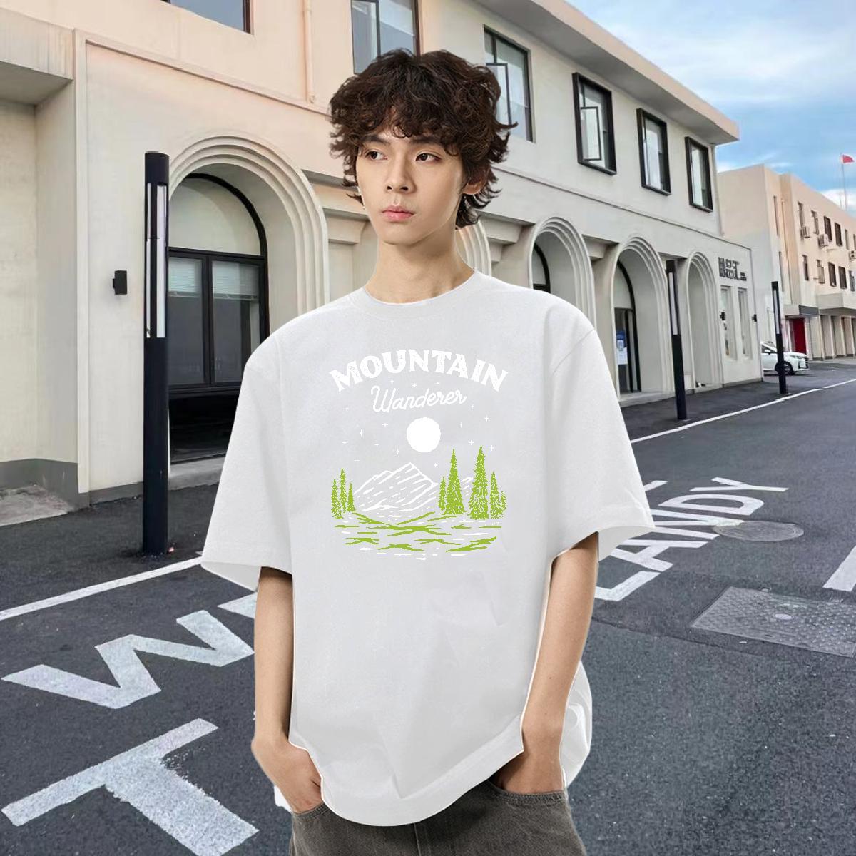 Free Shipping Men Clothes T-Shirt 230g 100% Cotton Casual Beach mountains Black White Short Sleeve Soft Customized T Shirt For Man Polos