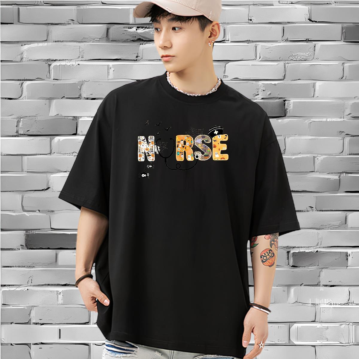 Wholesale T-Shirts for Men 230g Pure Cotton halloween Sports Casual Top Tees Crew Neck Loose Fit Men Tops Tees Oversized 3XL 4XL