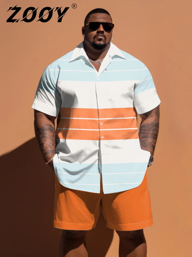 L-9XL short sleeved shirt set plus size mens summer leisure vacation retro pattern print two-piece set ZOOY240806