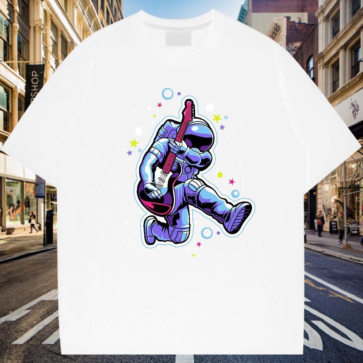 T Shirt For Man 230g Cotton cosmonaut High Street Hip Hop Breathable Short Sleeve DIY Printed Tshirts 2024 New Comfortable Tee Shirt