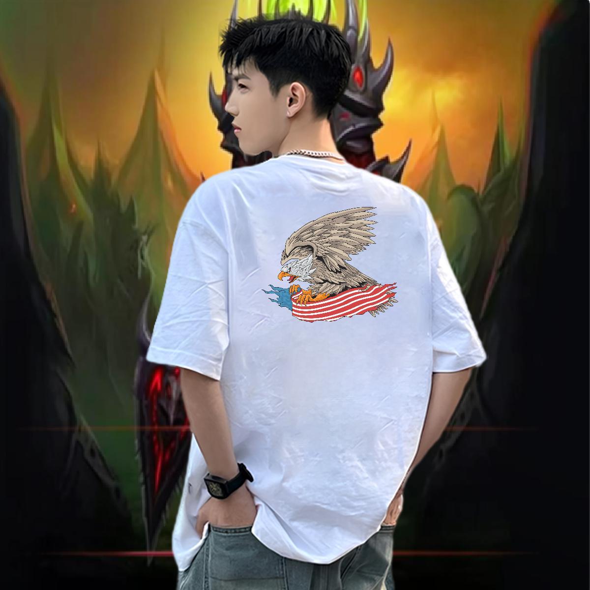 Fashion New Man T Shirts 230g Pure Cotton eagle Daily Outfit Clothings Breathable Short Sleeve Comfortable Men Clothes T-Shirt Plus Size Cartoon