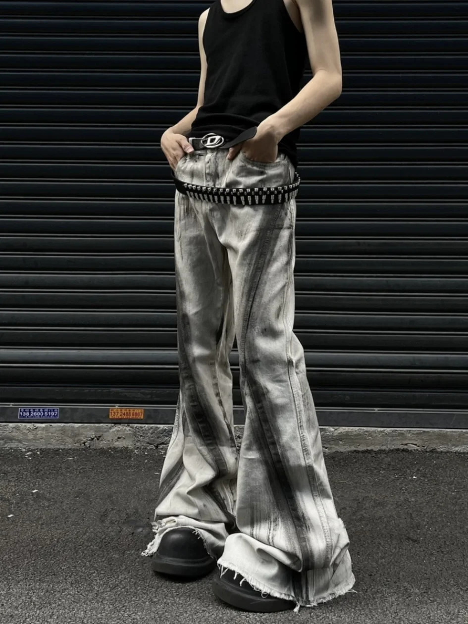 Womens Grey Gothic Bow Flare Jeans Harajuku Aesthetic Y2k Denim Trousers High Waist Cowboy Pants Vintage 2000s Trashy Clothes 240806