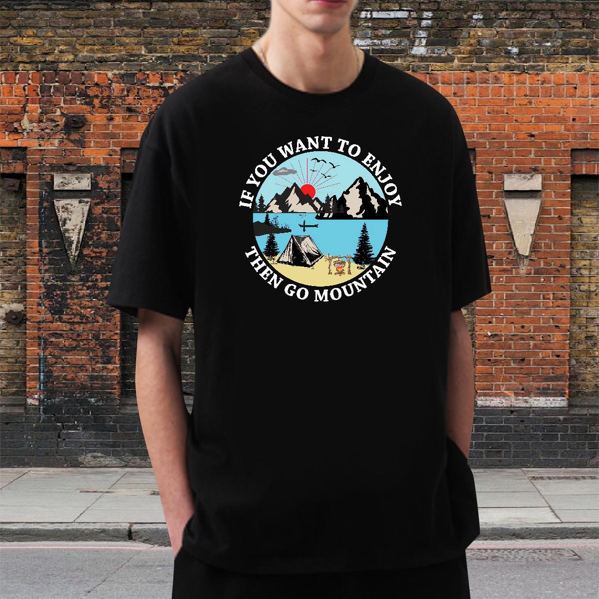 TOP Quality Men Tshirts 230g 100% Cotton Spring Summer mountains Custom Printed Breathable Casual New T-Shirts for Men Clothes