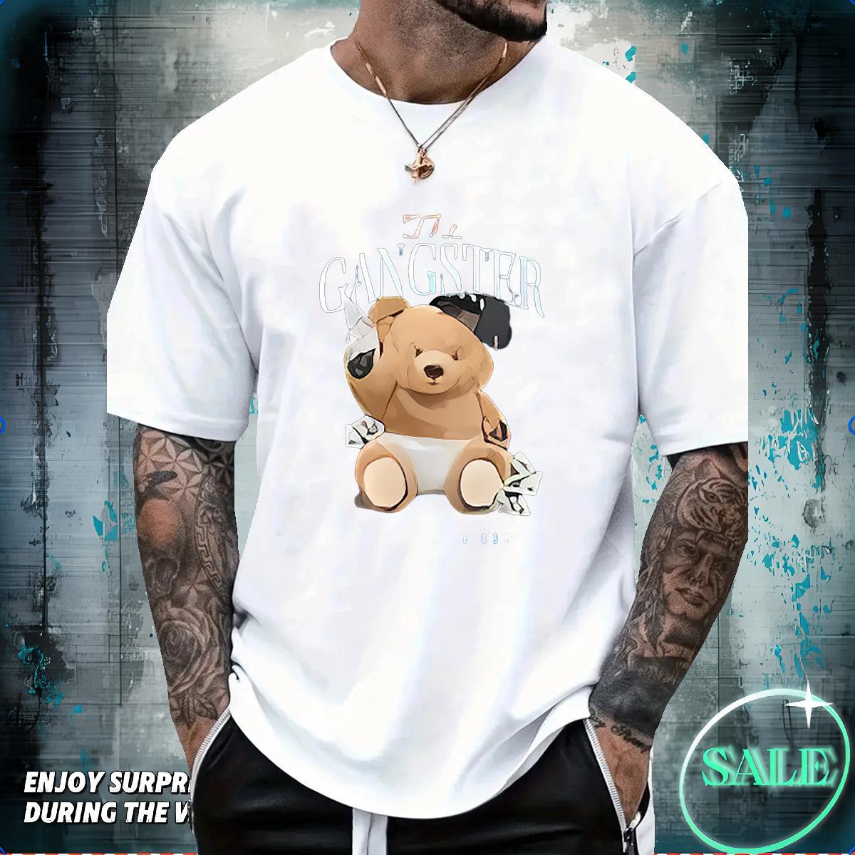 Custom T shirt 230g Pure Cotton bear Outdoor Clothings Breathable Short Sleeve Loose Fit Couples T Shirts DIY