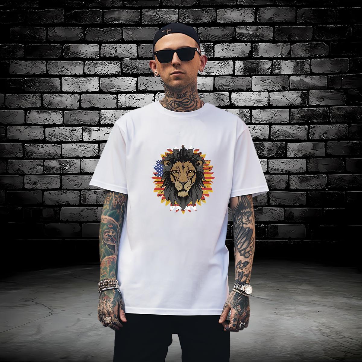 T-Shirts for Men 230g Cotton lion Casual Daily Wear Short Sleeve Soft Floral Print Men Tees Fashion Casual TOP Quality Tshirts