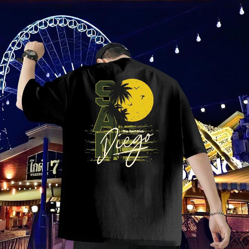 Free Shipping Man T Shirts 230g Pure Cotton tree Street Casual Tops Breathable Classic Tshirts Oversized