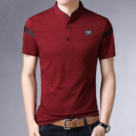 Short short sleeved stand up collar polo shirt solid color casual versatile T-shirt men's clothing