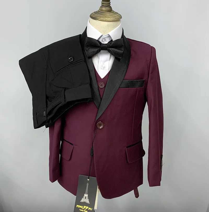 Suits Boys Dark Green Blazer Pants Vest Bowtie 4 Piece Groom Suit Gentleman Kids Wedding Party Dress Child 2-14 Year Old Festival Set