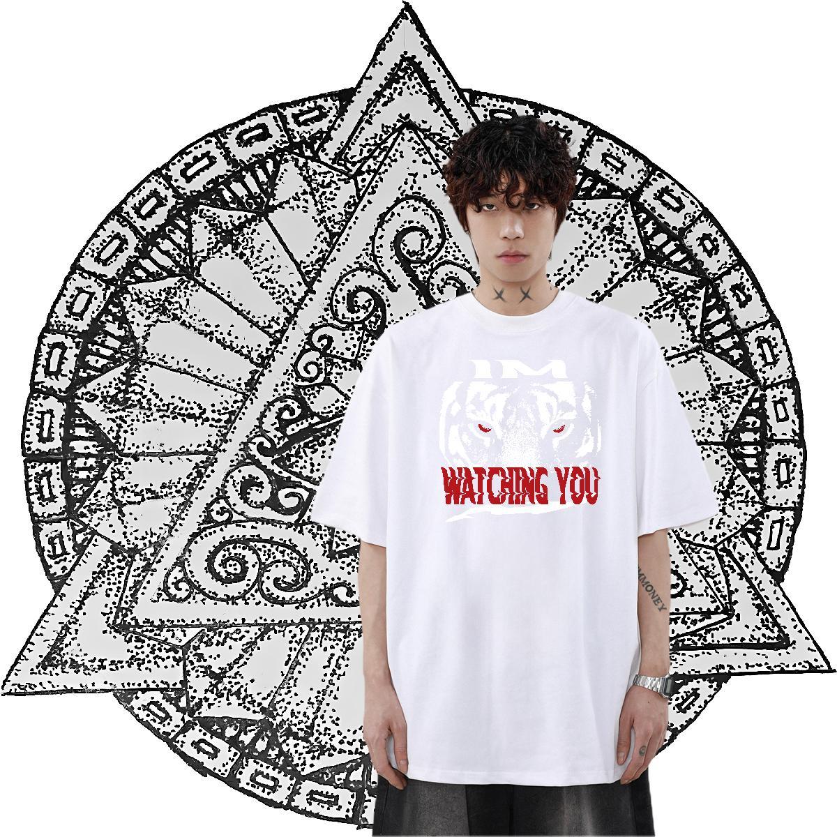 2024 T-Shirts 100% Cotton 230g tiger Street wear Hip Hop Tees Round Neck Short Sleeve Soft Men Clothes T-Shirt Skull