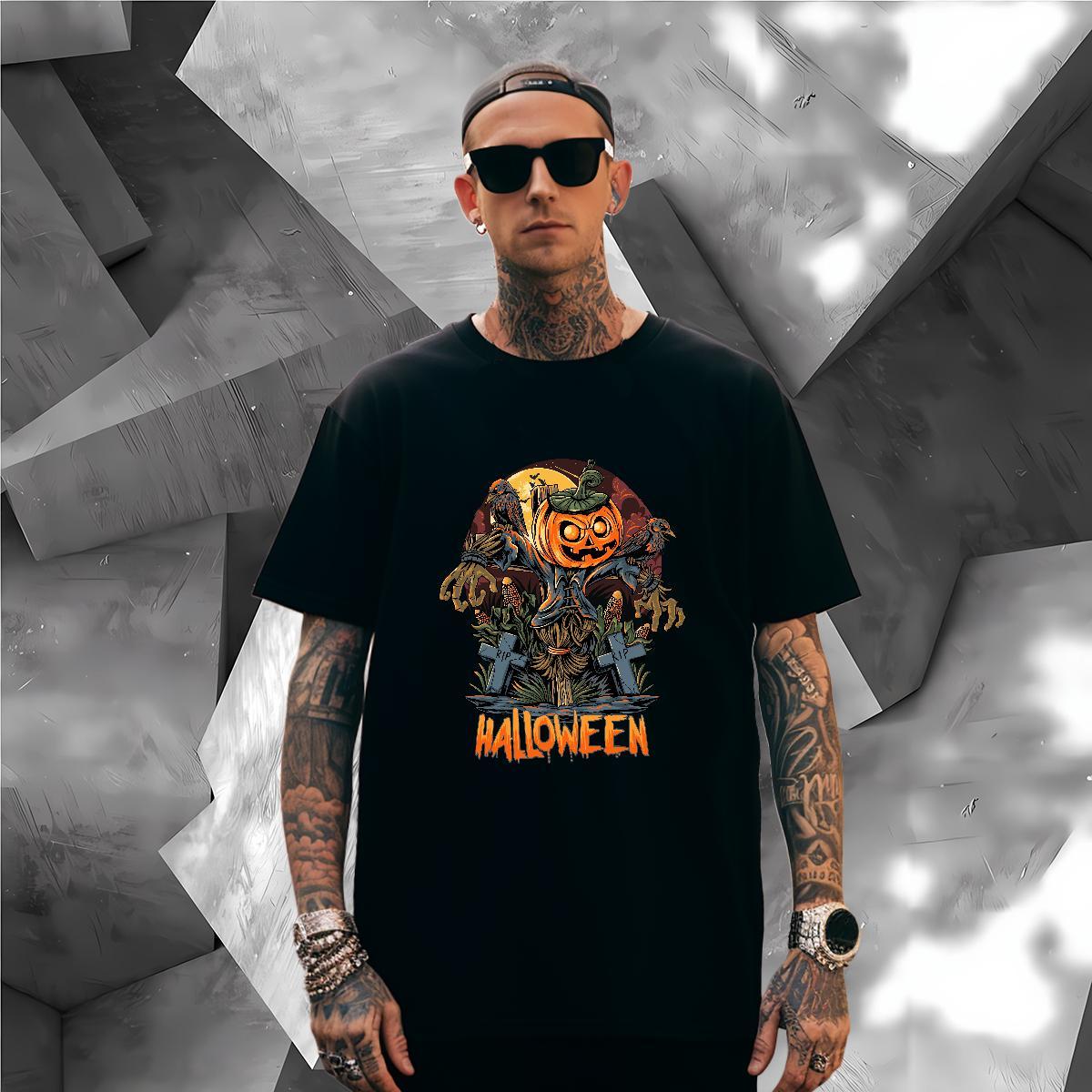 T-Shirts 230g Pure Cotton Halloween Casual Daily Wear Breathable Soft DIY Anime Men Tees 2024 DIY Comfortable Tshirts