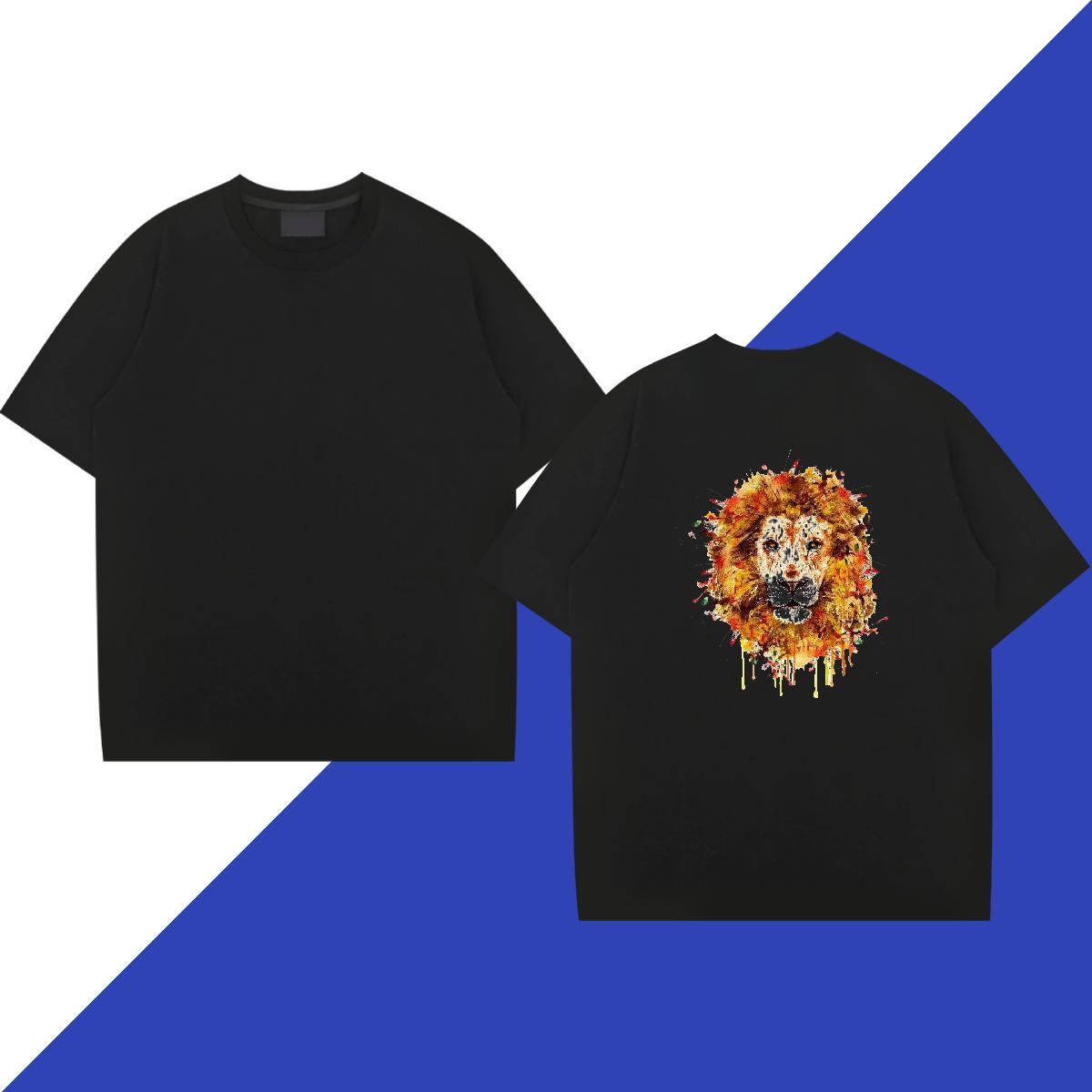 Designer Fashion T shirt 230g Pure Cotton lion Street Tee Shirt O-Neck Short Sleeve Loose Men Clothes T-Shirt Custom Anime