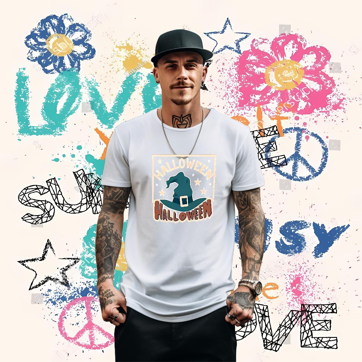 Classic Casual T Shirts Men 230g Pure Cotton halloween hat Sport Tee Shirt O Neck Short Sleeves Cool Design Men Clothes T-Shirt Oversized 4XL