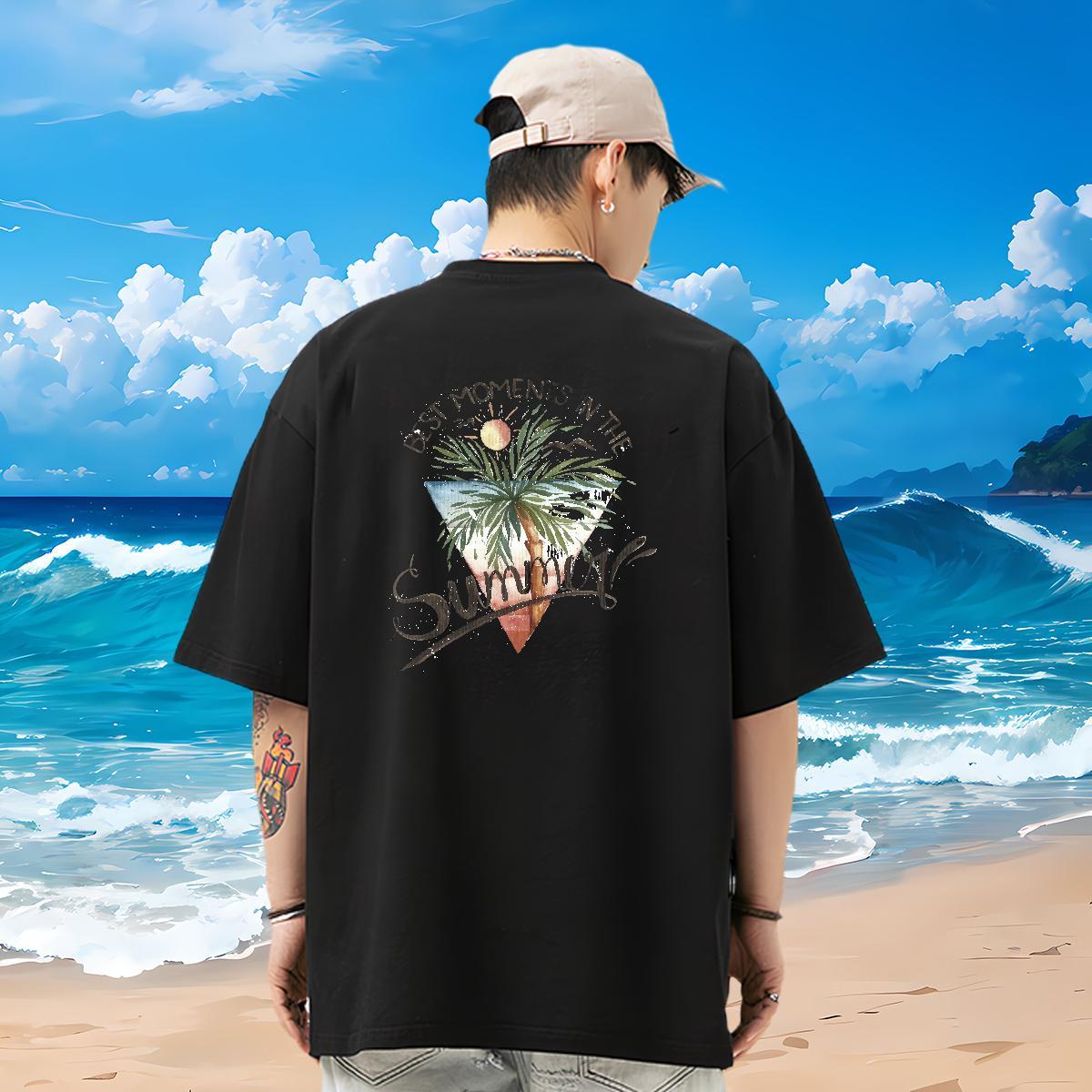2024 DIY Men T Shirts 230g 100% Cotton tree Beach Tees Breathable Short Sleeve Comfortable Tshirt for Man Woman Plus Size Custom