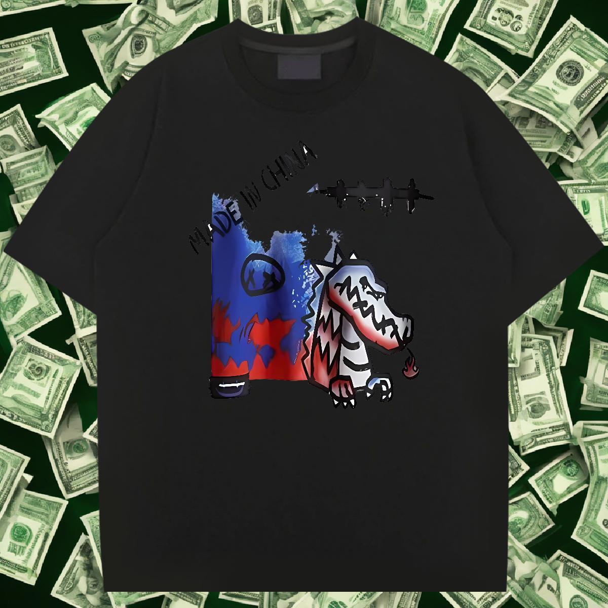 T-Shirts for Men 230g 100% Cotton dinosaur Street Wear Crew Neck Plus Size Cartoon Tshirts New Arrival Brand Tops Tees