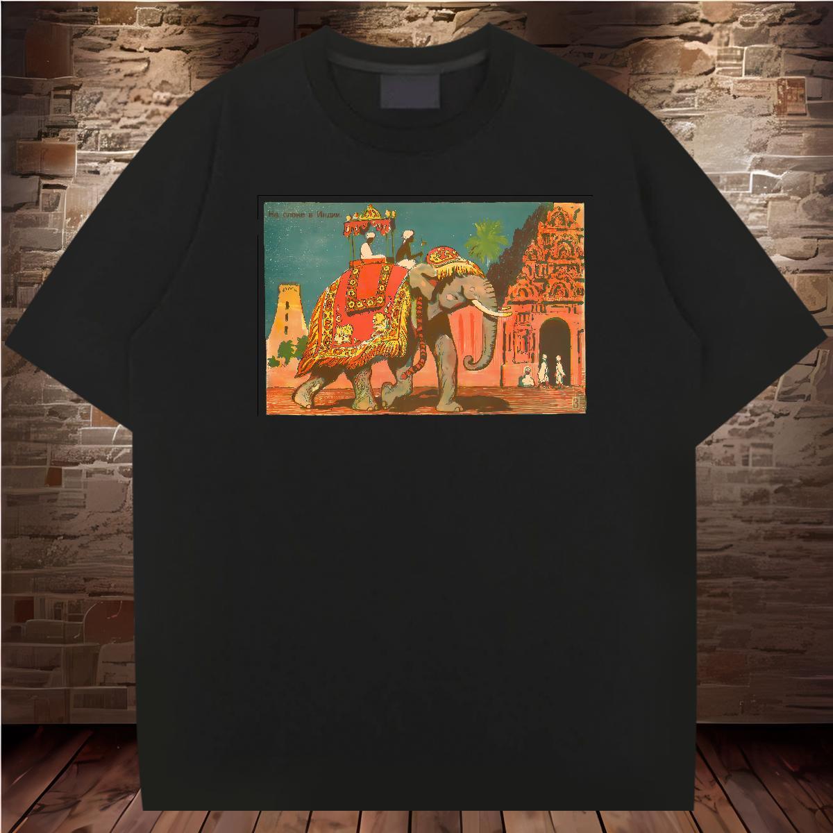 Custom T-Shirts for Men 100% Cotton 230g Elephant High Street Hip Hop Clothes Short Sleeve Soft Loose Fit Mens Tshirts Black White