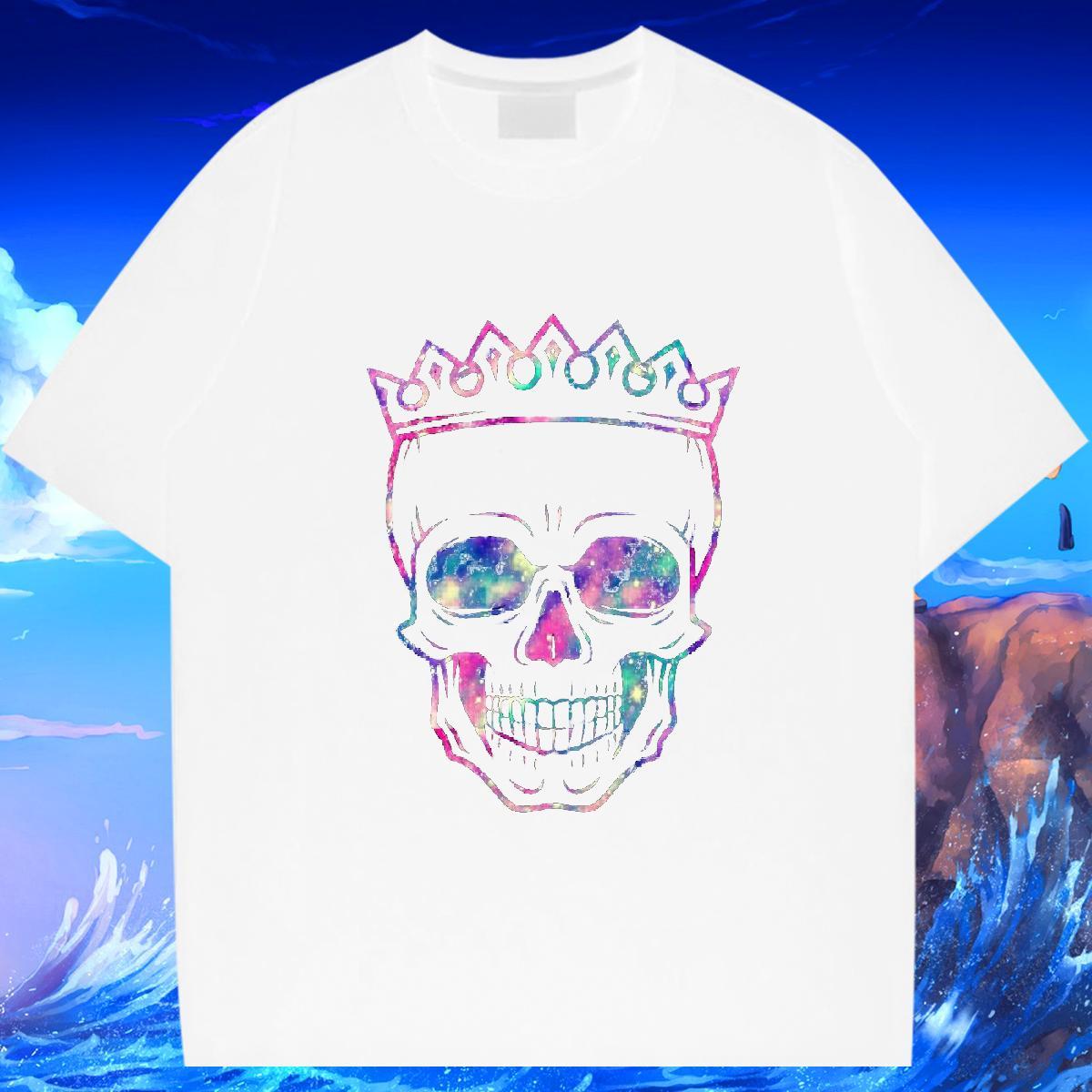 New T Shirt For Man skull Tops Tees 100% Cotton 230g High Street Hip Hop Wholesale Black White Breathable Short Sleeve Tshirts