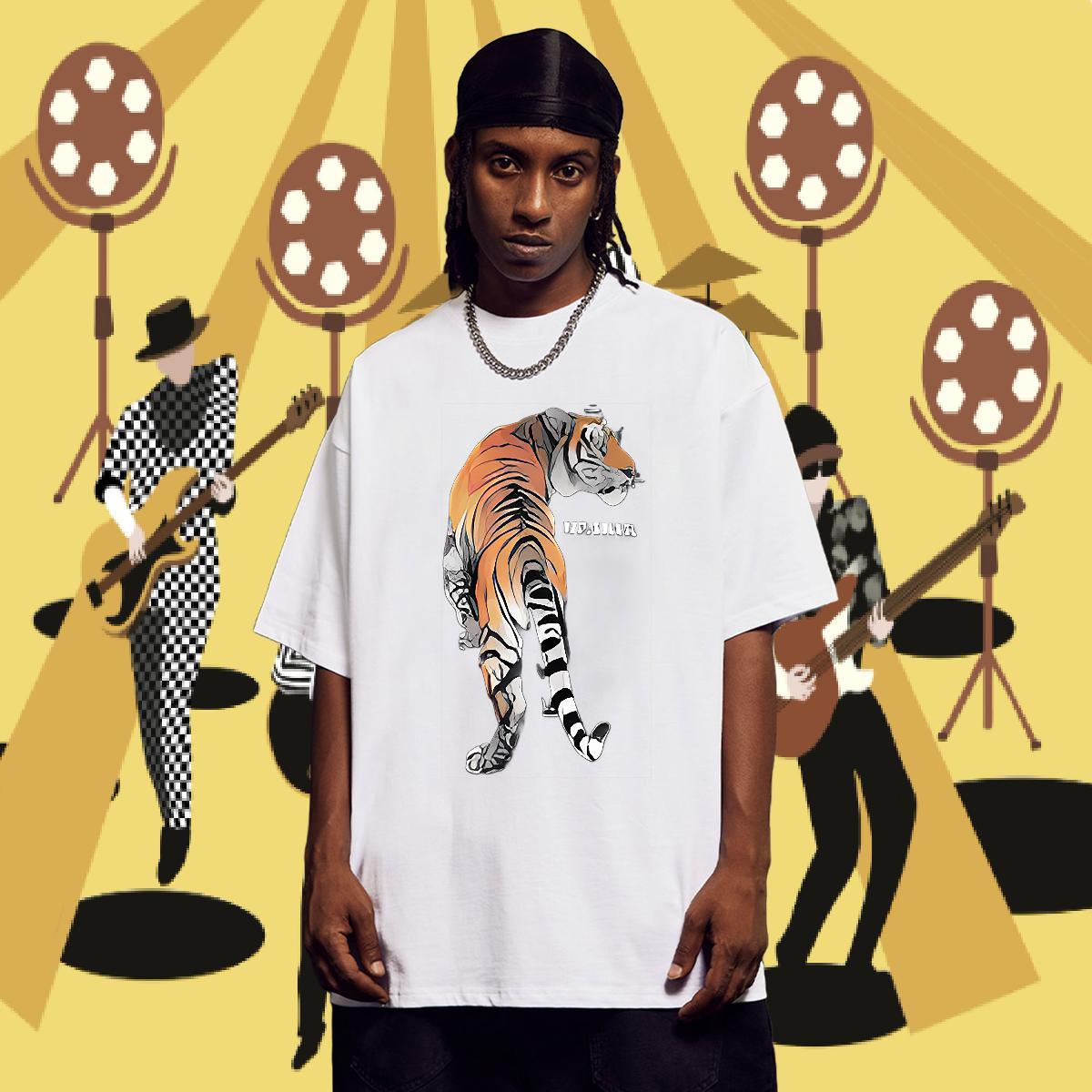 Wholesale T Shirt For Man 100% Cotton 230g tiger Sports Casual Tees Breathable Soft Unisex Tshirt for Man Woman DIY Anime