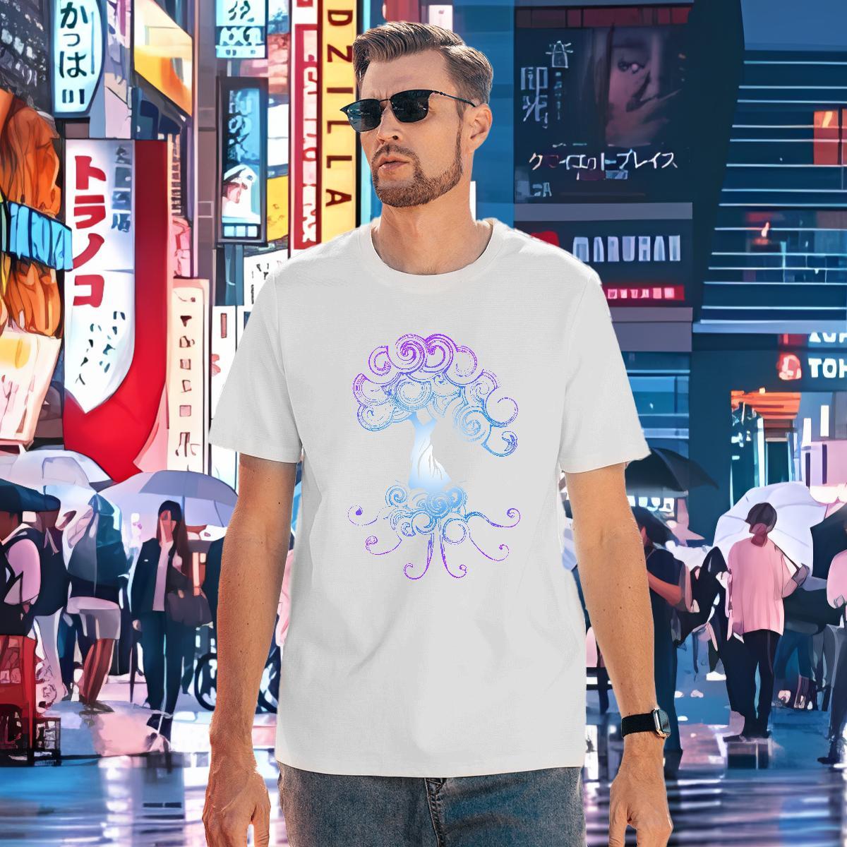 2024 Mens T Shirts 100% Cotton 230g tree Beach Tops Tees Crew Neck Unisex Tshirts DIY Anime
