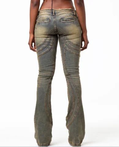 Street Style Ripped Jeans for Women Retro Blue Tie Dye Washed Slouchy High Waisted Jeans Gothic Punk Tight Cargo Pants Women 240806