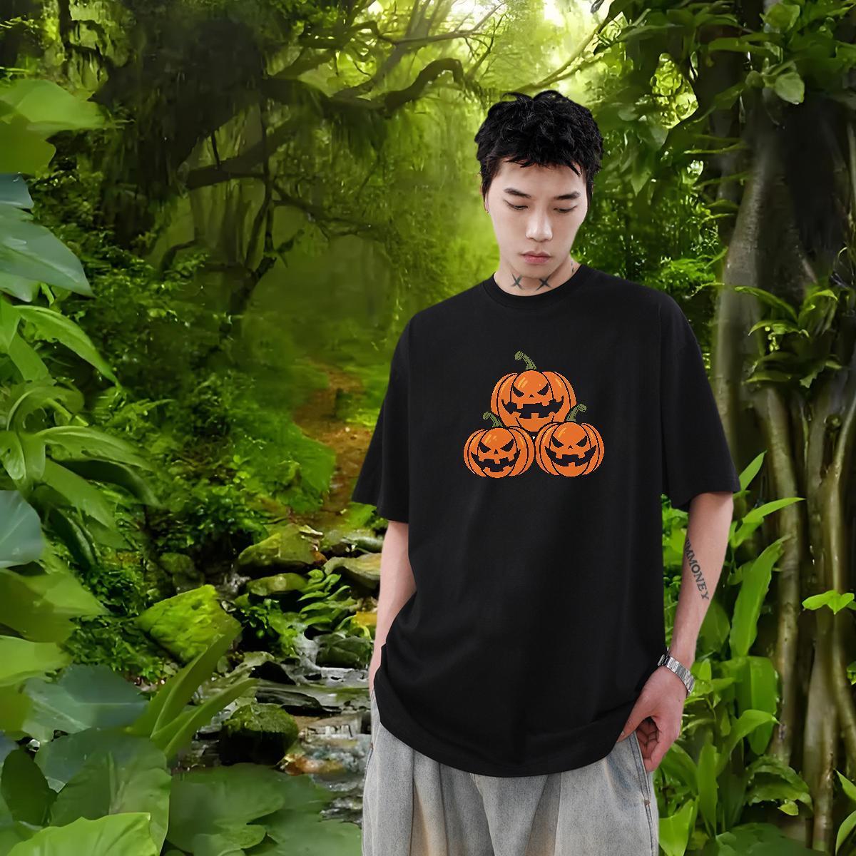 Fashion New Men T Shirts 100% Cotton 230g pumpkin Hip Hop Tops Shirt Short Sleeve O-Neck Comfortable Tshirts Plus Size Cartoon
