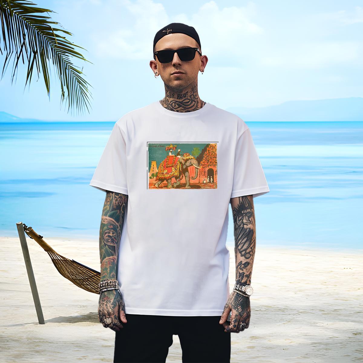 Popular Men Tees 230g 100% Cotton Elephant Men T Shirts Sport Pure Cotton Cartoon Printing L-4XL Fashion New Clothes